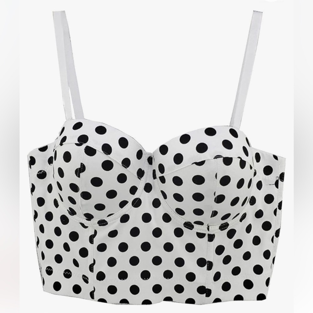 Unbranded Polka Dot Bustier Corset Top Sweetheart Neckline Padded Cup Underwire
